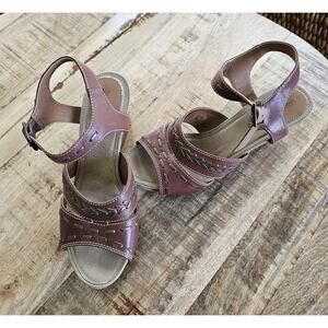 Eddie Bauer Sandals Women's Wedge Leather 9 Stitched Bohemian Beach Vacation